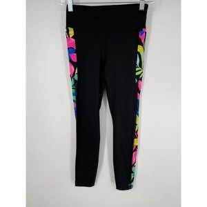 PINK Active women's black leggings with multi color sides and mesh panel size S